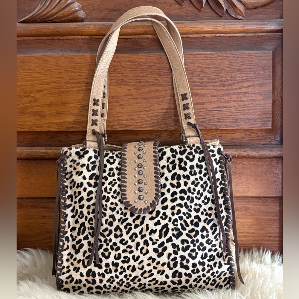Trinity Ranch Leopard Print Tan Shoulder Tote Bag